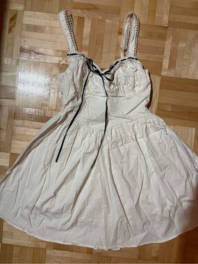 White Mini Dresswith Black Ribbon Detail